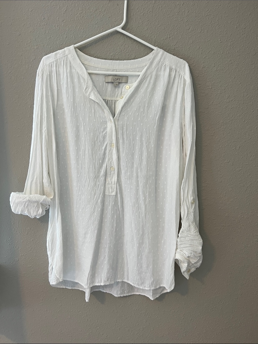 LOFT White Swiss Dot Henley Tunic size large